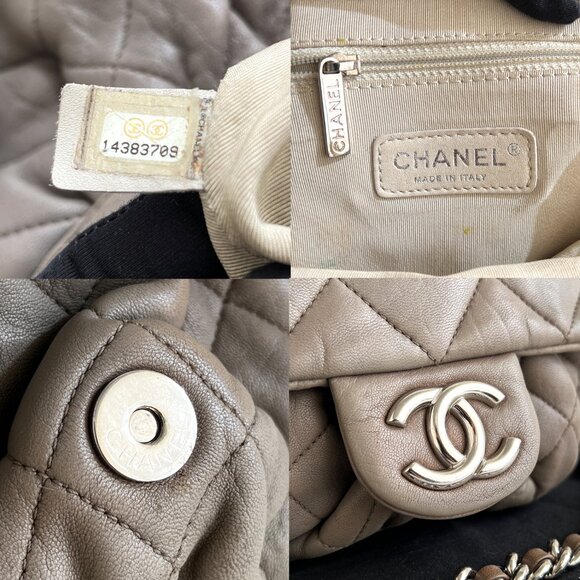 Authentic Chanel Quilted Large Chain Flap Taupe Crossbody Gray-Beige ClutchB0649 - Picture 14 of 16